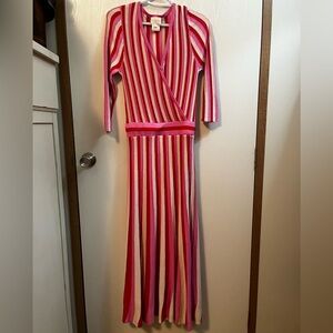 Foxiedox Echo Midi Dress Pink Red Striped Size Medium